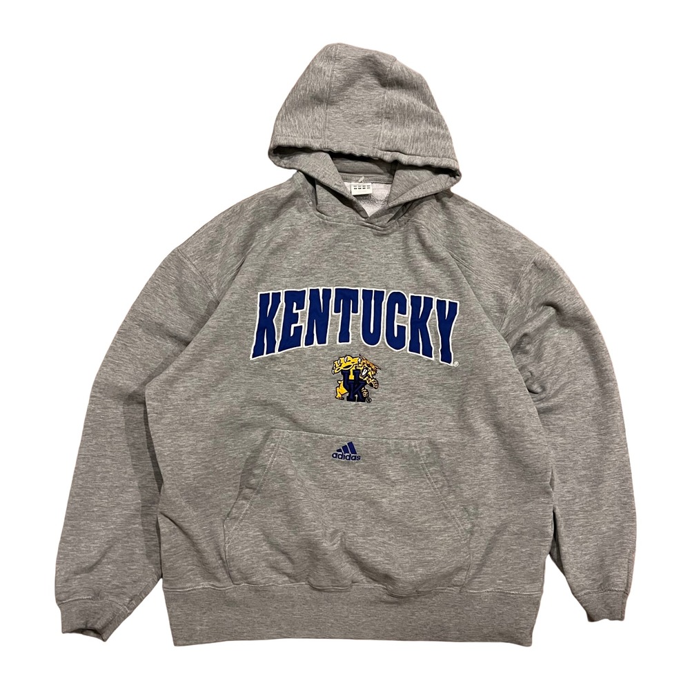 Vintage Adidas Kentucky Wildcats Hoodie Mens XL Gray Center Logo Y2K